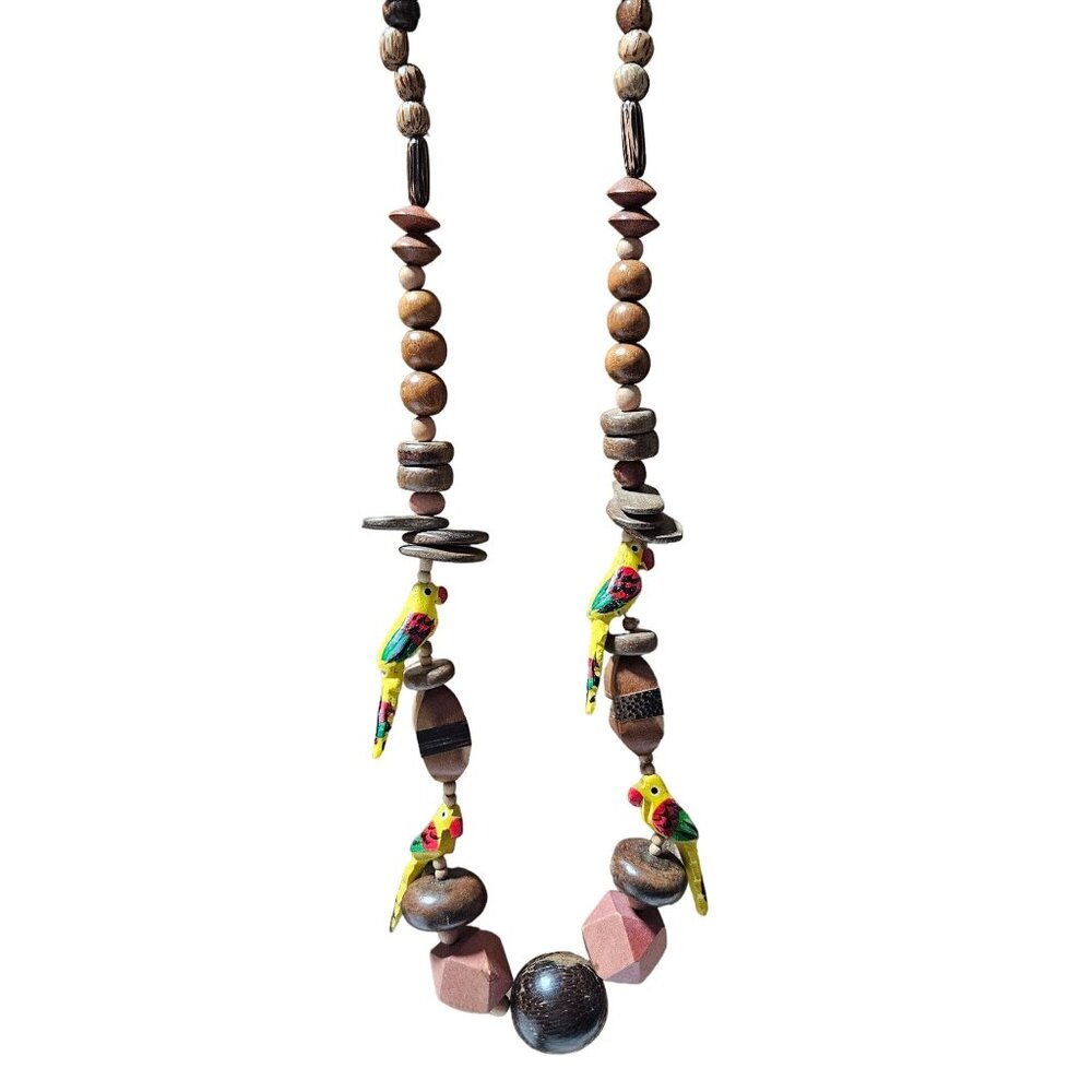 Handmade Wooden Colorful Parrot Bead Necklace Macaw Jungle Boho Jewelry Women